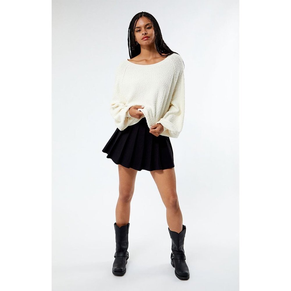 Free People Found My Friend Textured Crew Neck Sweater Cream Women Size S